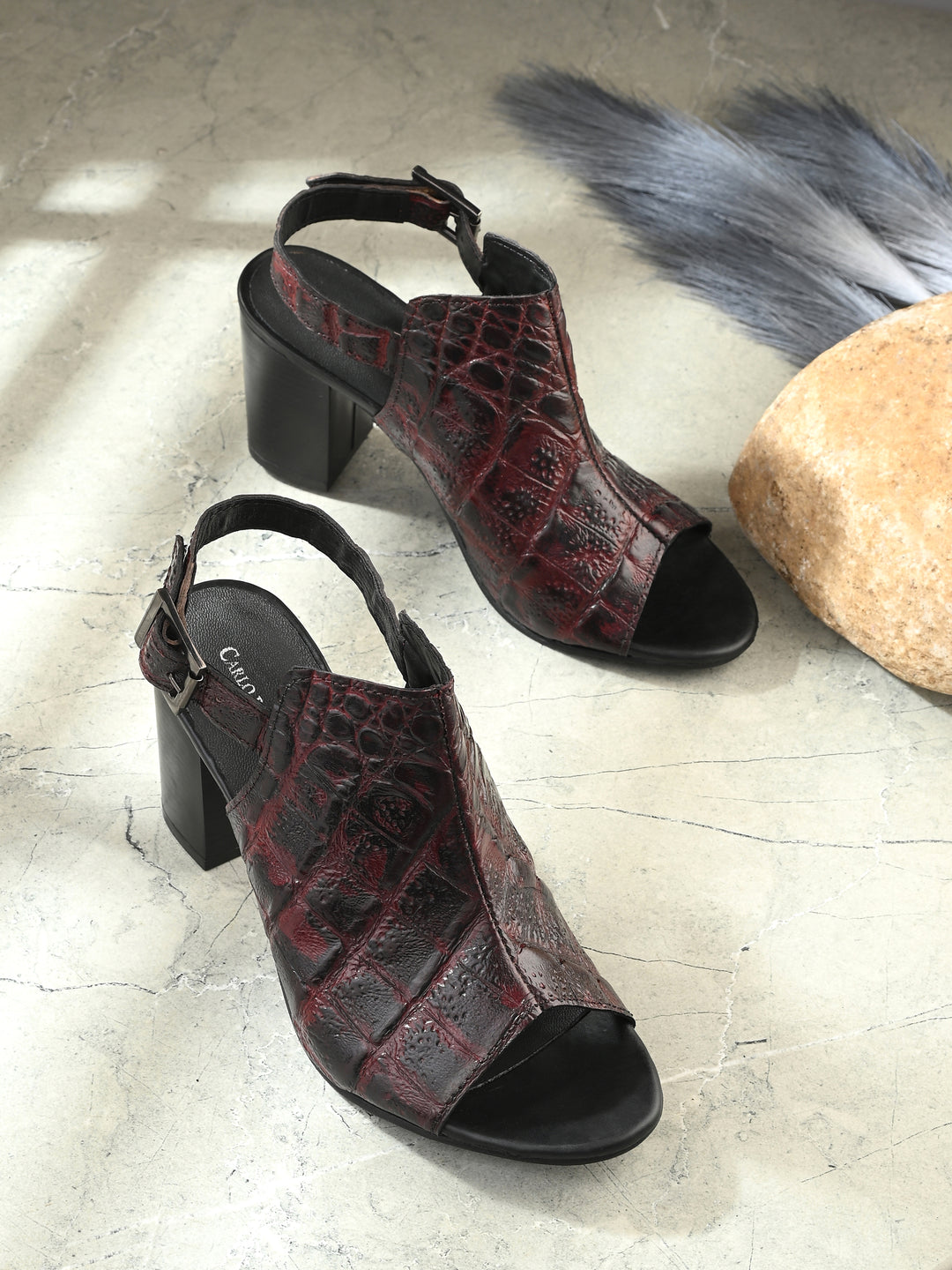 CARLO ROMANO BY WASAN BROWN TAN COLOR PREMIUM ITALIAN CROCO PRINTED LEATHER SANDAL FOR WOMEN