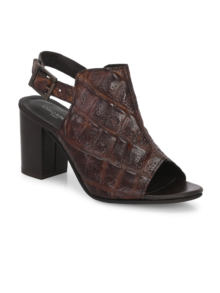 CARLO ROMANO BY WASAN BROWN TAN COLOR PREMIUM ITALIAN CROCO PRINTED LEATHER SANDAL FOR WOMEN