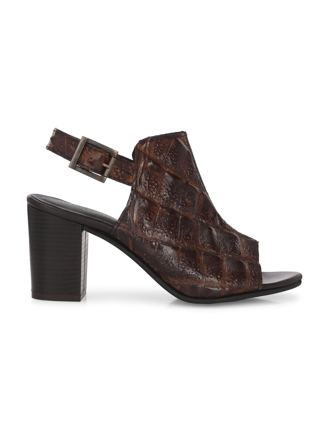 CARLO ROMANO BY WASAN BROWN TAN COLOR PREMIUM ITALIAN CROCO PRINTED LEATHER SANDAL FOR WOMEN