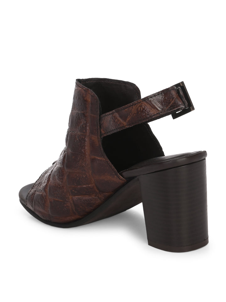 CARLO ROMANO BY WASAN BROWN TAN COLOR PREMIUM ITALIAN CROCO PRINTED LEATHER SANDAL FOR WOMEN