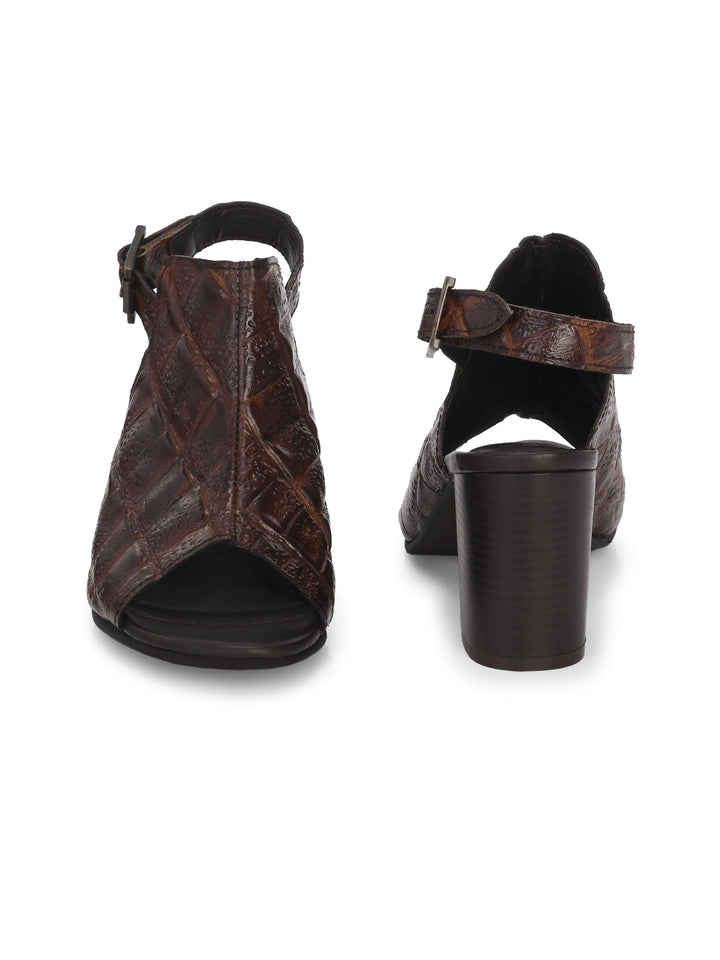 CARLO ROMANO BY WASAN BROWN TAN COLOR PREMIUM ITALIAN CROCO PRINTED LEATHER SANDAL FOR WOMEN