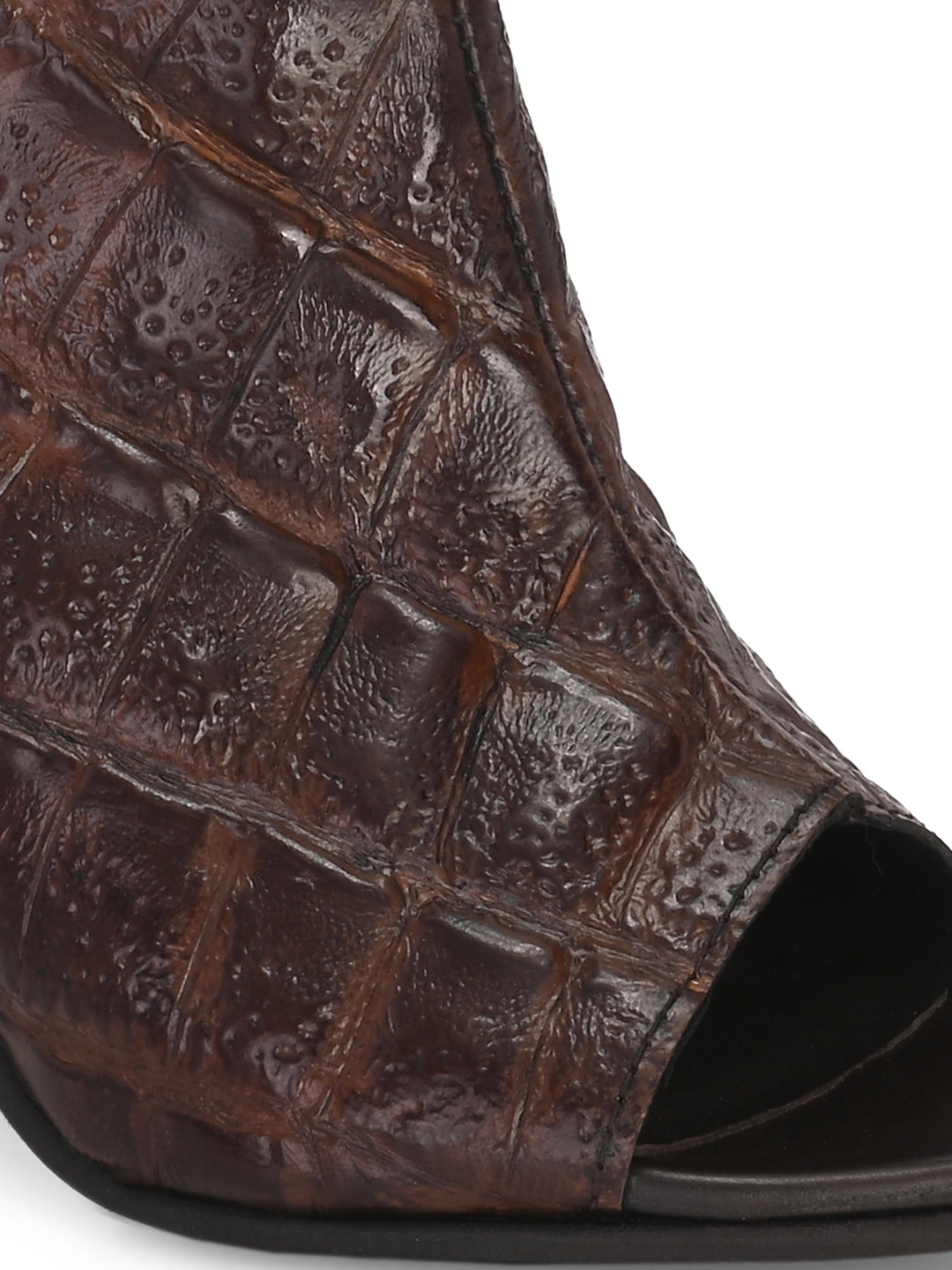 CARLO ROMANO BY WASAN BROWN TAN COLOR PREMIUM ITALIAN CROCO PRINTED LEATHER SANDAL FOR WOMEN