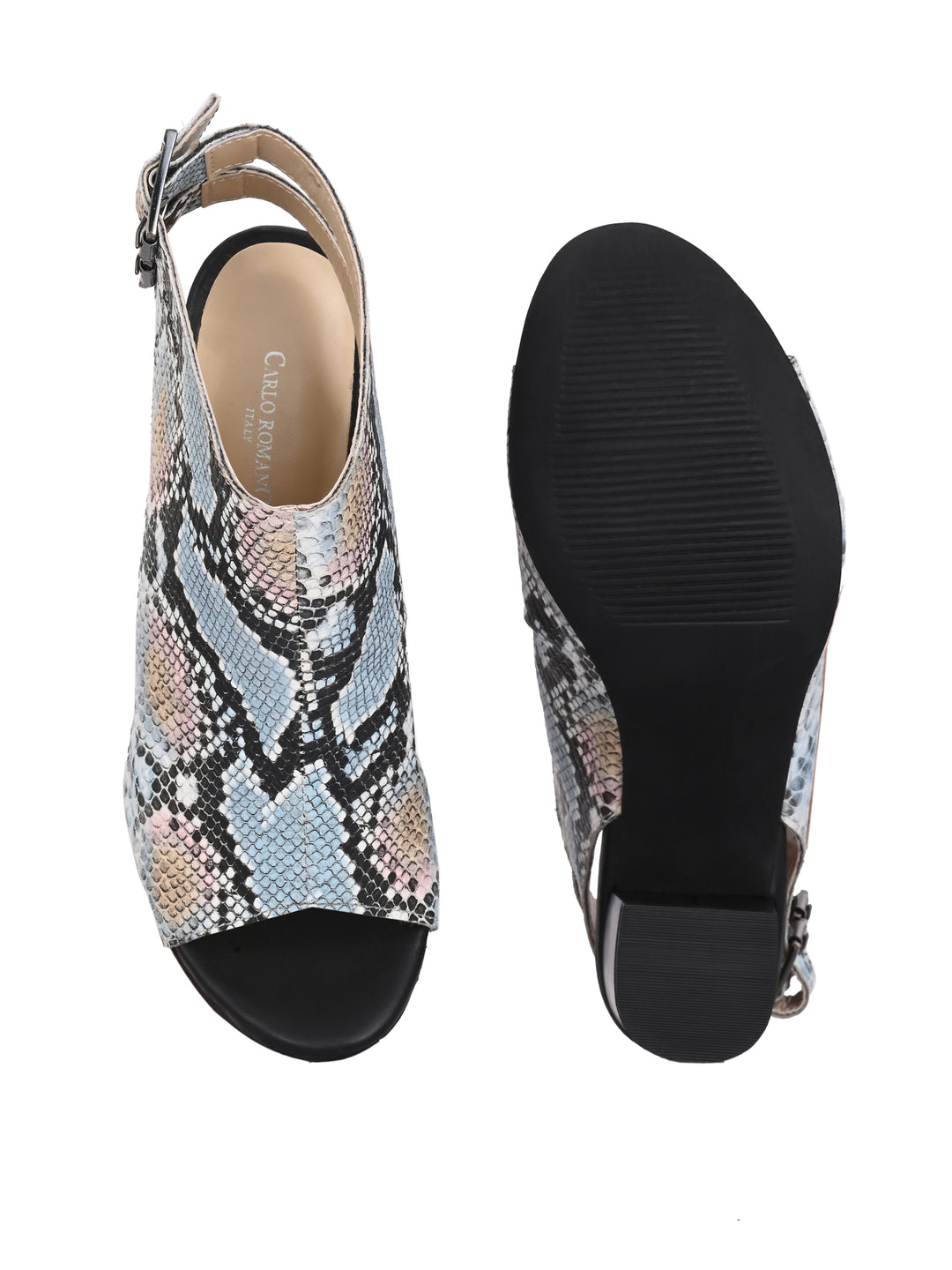 CARLO ROMANO MULTI COLOR SNAKE PRINT VEGAN LEATHER SANDAL FOR WOMEN