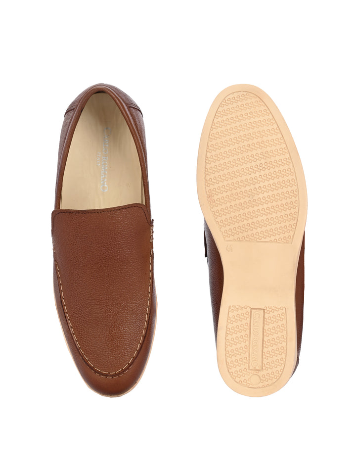 CARLO ROMANO BY WASAN DARK TAN COLOR GENUINE LEATHER MOCCASIN  SHOES FOR MEN