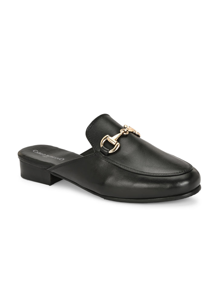 CARLO ROMANO BY WASAN BLACK COLOR PREMIUM STYLISH GENUINE LEATHER MULES FOR MEN