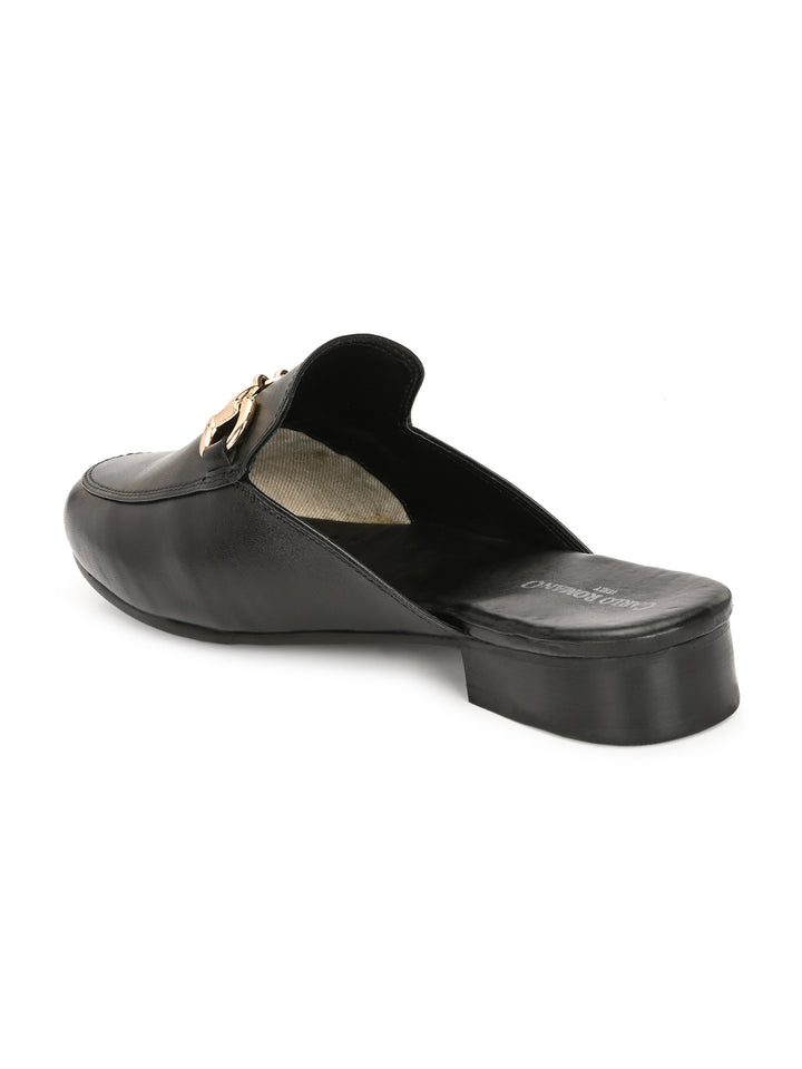 CARLO ROMANO BY WASAN BLACK COLOR PREMIUM STYLISH GENUINE LEATHER MULES FOR MEN