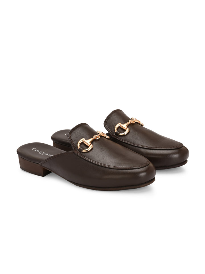 CARLO ROMANO BY WASAN BLACK COLOR PREMIUM STYLISH GENUINE LEATHER MULES FOR MEN