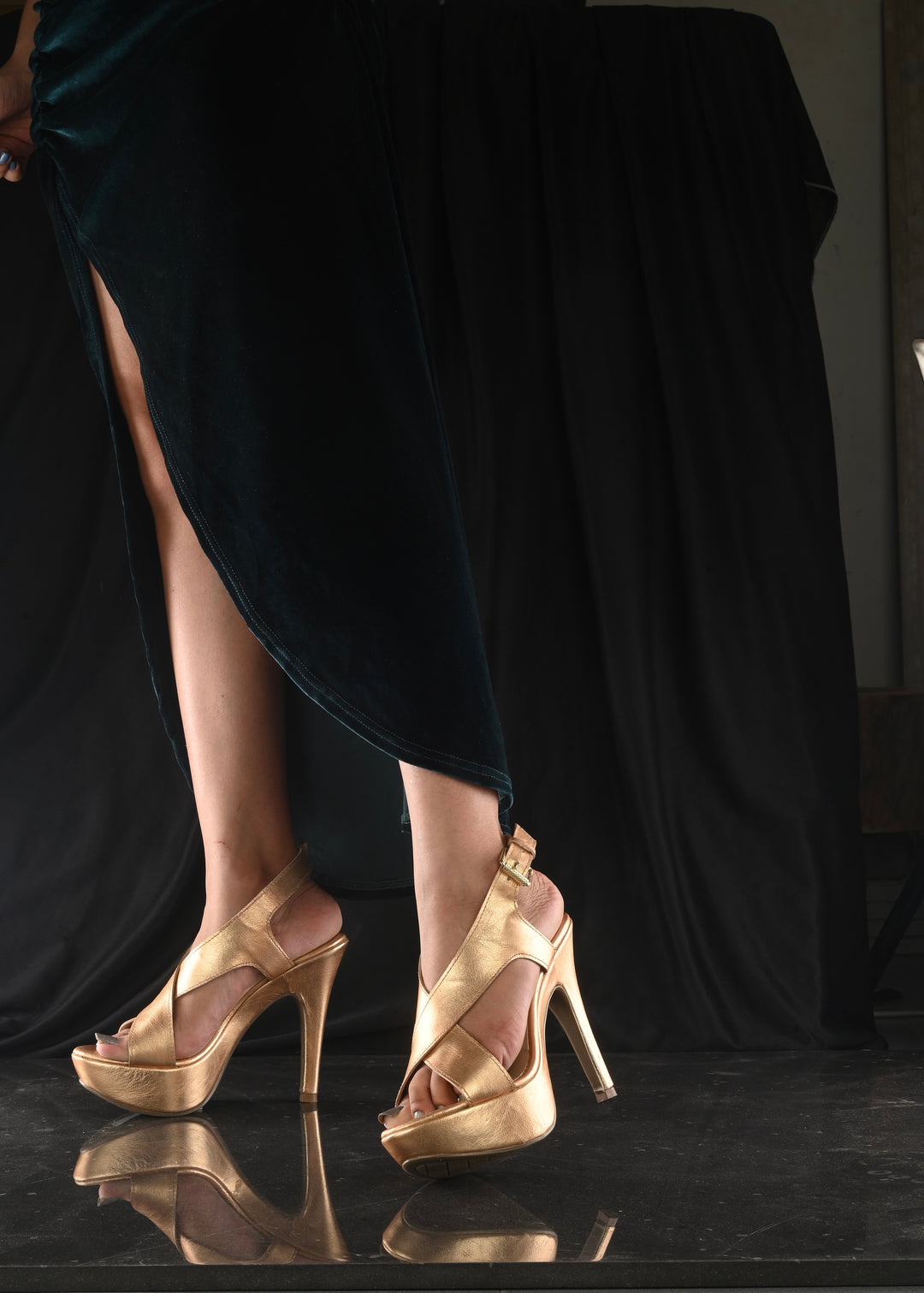 Women's Genuine Metallic Leather Stylish High Heel Sandal