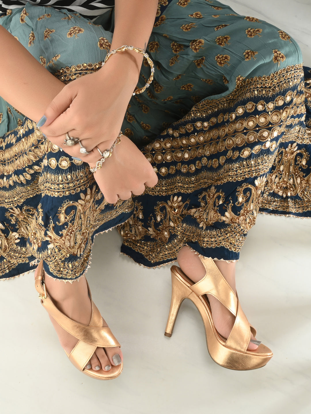 Women's Genuine Metallic Leather Stylish High Heel Sandal