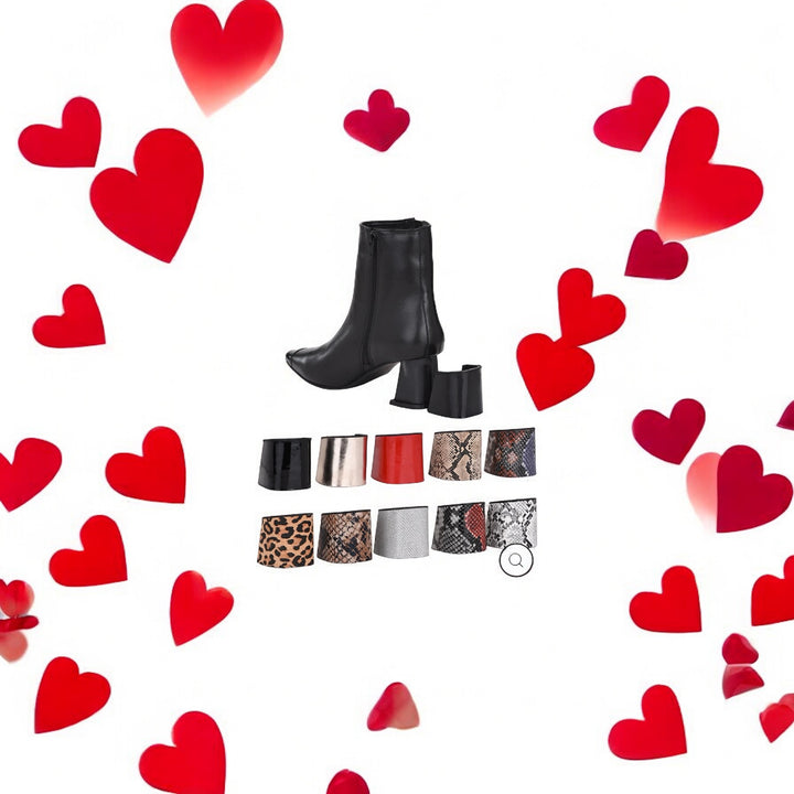 Women's Sheep Leather Patent Toe With Zip Block Heel Boho Ankle Boots (Additional interchangeable heels available at ₹300 per heel)