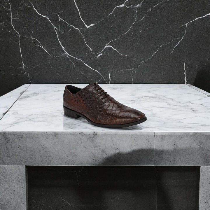 CARLO ROMANO BROWN COLOR PREMIUM RANGE ITALIAN CROCODILE PRINTED LEATHER DERBY FORMAL SHOE FOR MEN