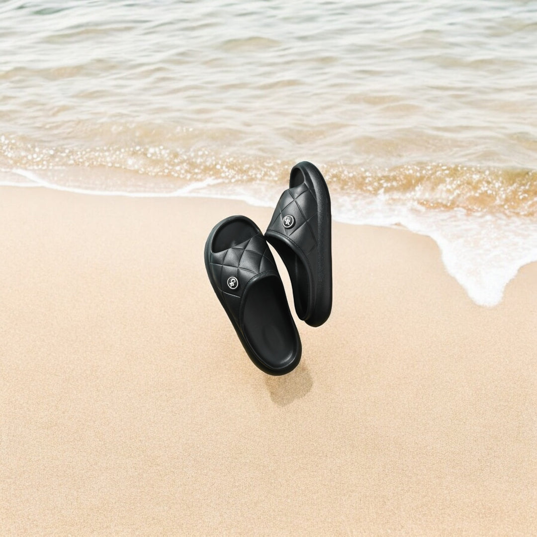 Carlo Romano Black Colour EVA Sliders For Men Trending design Anti-slip sole Sweat free Super flexible Ergonomic and cushioned footed