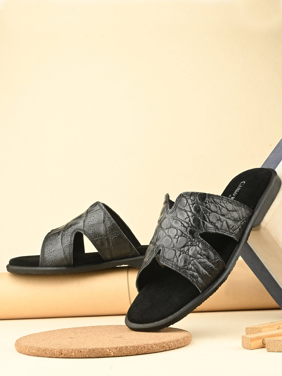 CARLO ROMANO BY WASAN CROCO BRUSH OFF GENUINE LEATHER SLIPPERS FOR MEN'S