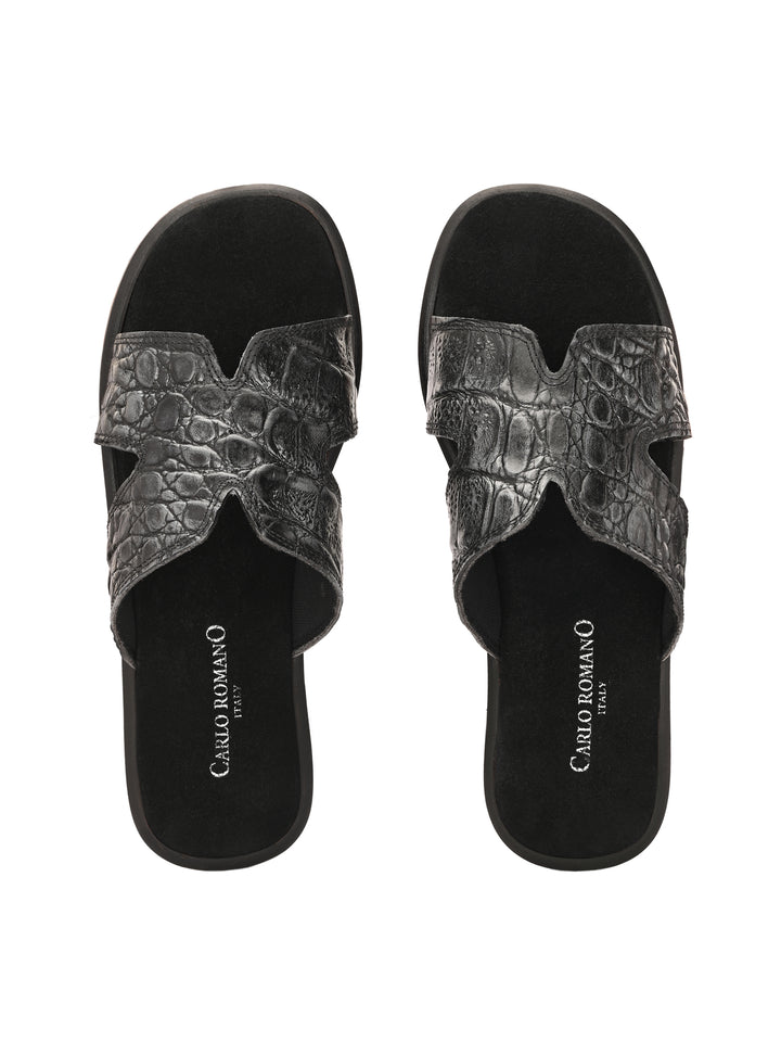 CARLO ROMANO BY WASAN CROCO BRUSH OFF GENUINE LEATHER SLIPPERS FOR MEN'S