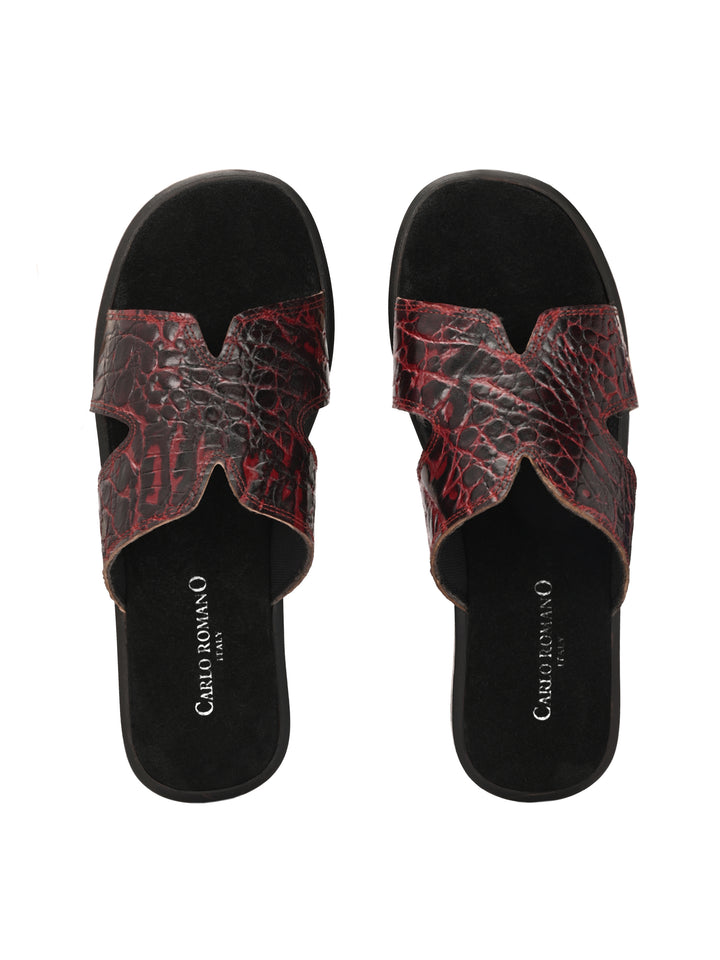 CARLO ROMANO BY WASAN CROCO BRUSH OFF GENUINE LEATHER SLIPPERS FOR MEN'S