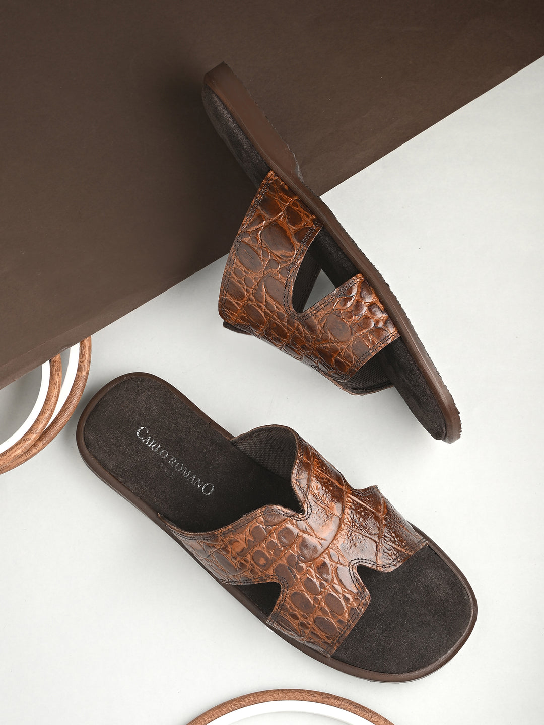 CARLO ROMANO BY WASAN CROCO BRUSH OFF GENUINE LEATHER SLIPPERS FOR MEN'S