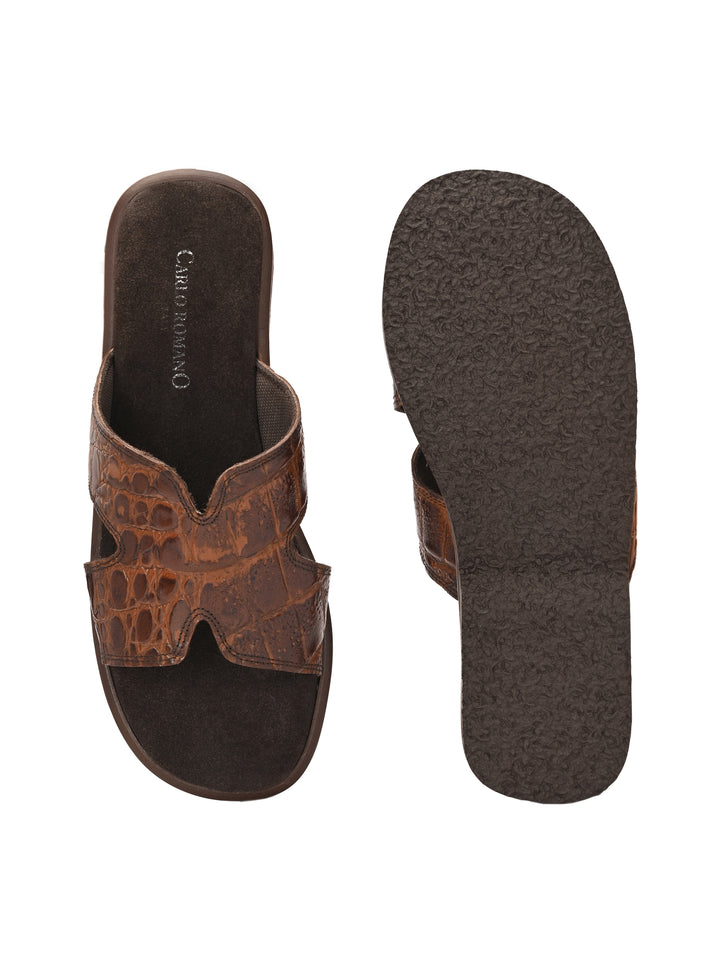 CARLO ROMANO BY WASAN CROCO BRUSH OFF GENUINE LEATHER SLIPPERS FOR MEN'S