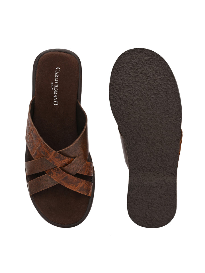 CARLO ROMANO BY WASAN CROCO BRUSH OFF GENUINE LEATHER SLIPPERS FOR MEN'S
