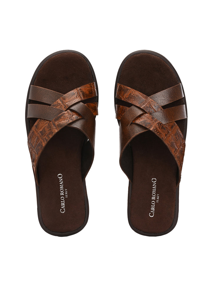 CARLO ROMANO BY WASAN CROCO BRUSH OFF GENUINE LEATHER SLIPPERS FOR MEN'S