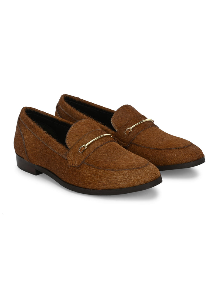CARLO ROMANO HAIR OR FUR LEATHER BROWN COLOR MOCCASIN SHOE FOR WOMEN