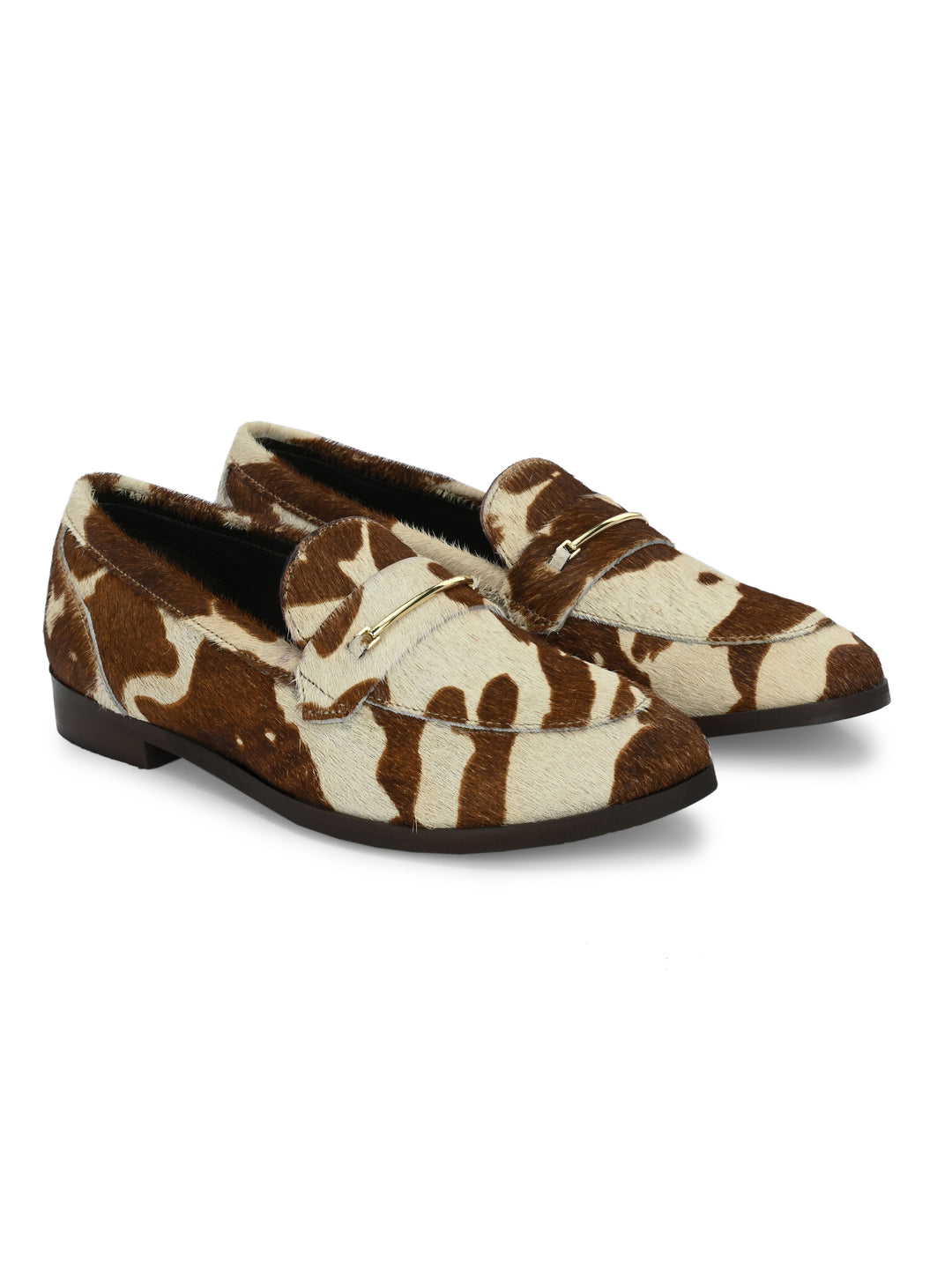 CARLO ROMANO HAIR OR FUR LEATHER BROWN-WHITE COLOR MOCCASIN SHOE FOR WOMEN