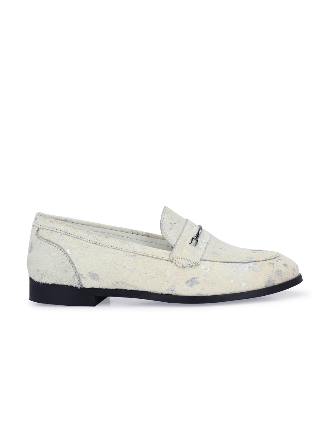 CARLO ROMANO HAIR OR FUR LEATHER WHITE-SILVER COLOR MOCCASIN SHOE FOR WOMEN