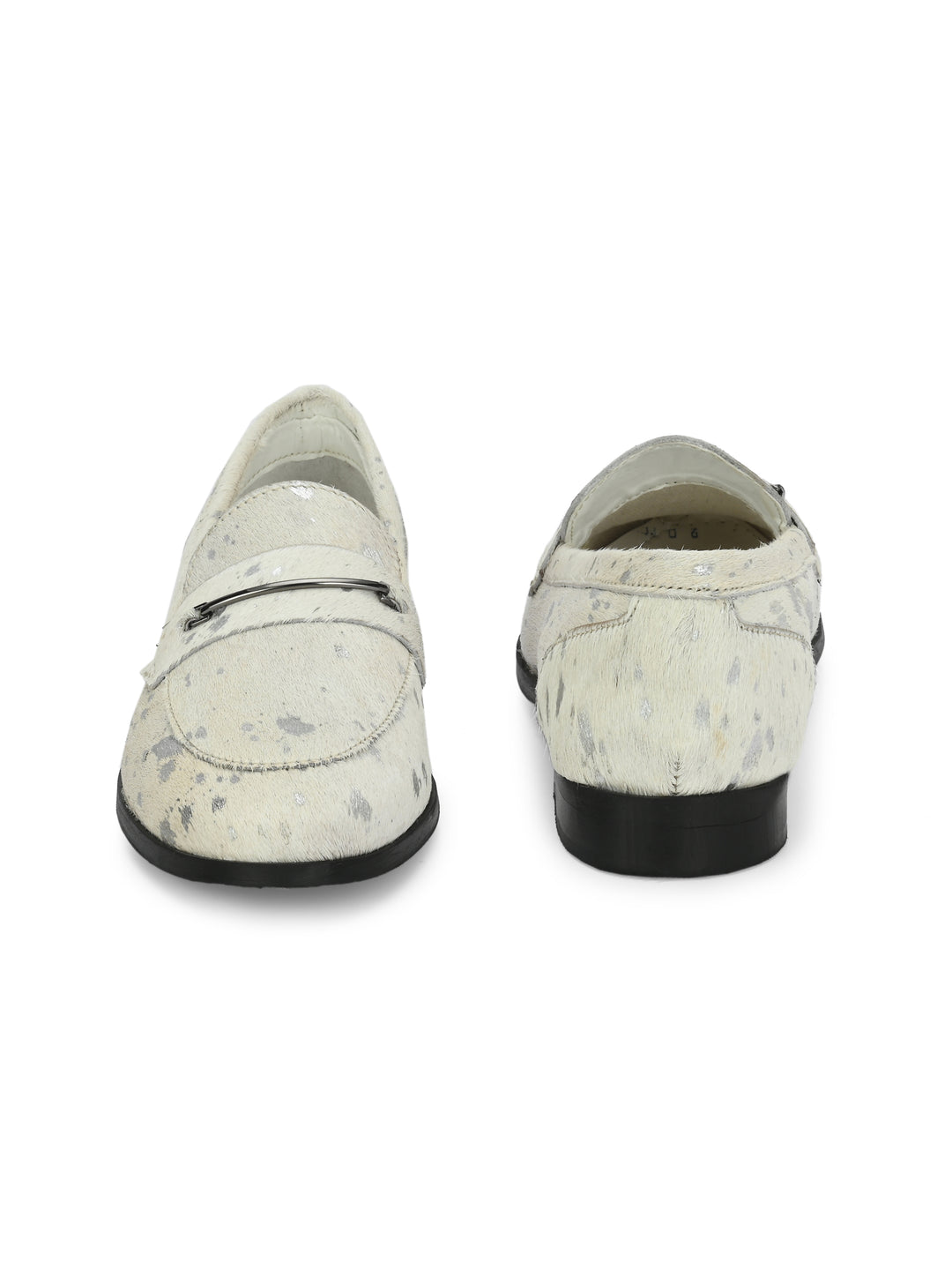 CARLO ROMANO HAIR OR FUR LEATHER WHITE-SILVER COLOR MOCCASIN SHOE FOR WOMEN