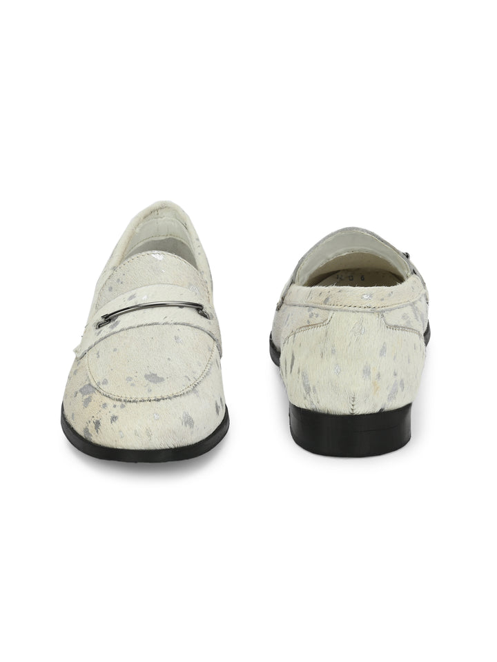 CARLO ROMANO HAIR OR FUR LEATHER WHITE-SILVER COLOR MOCCASIN SHOE FOR WOMEN
