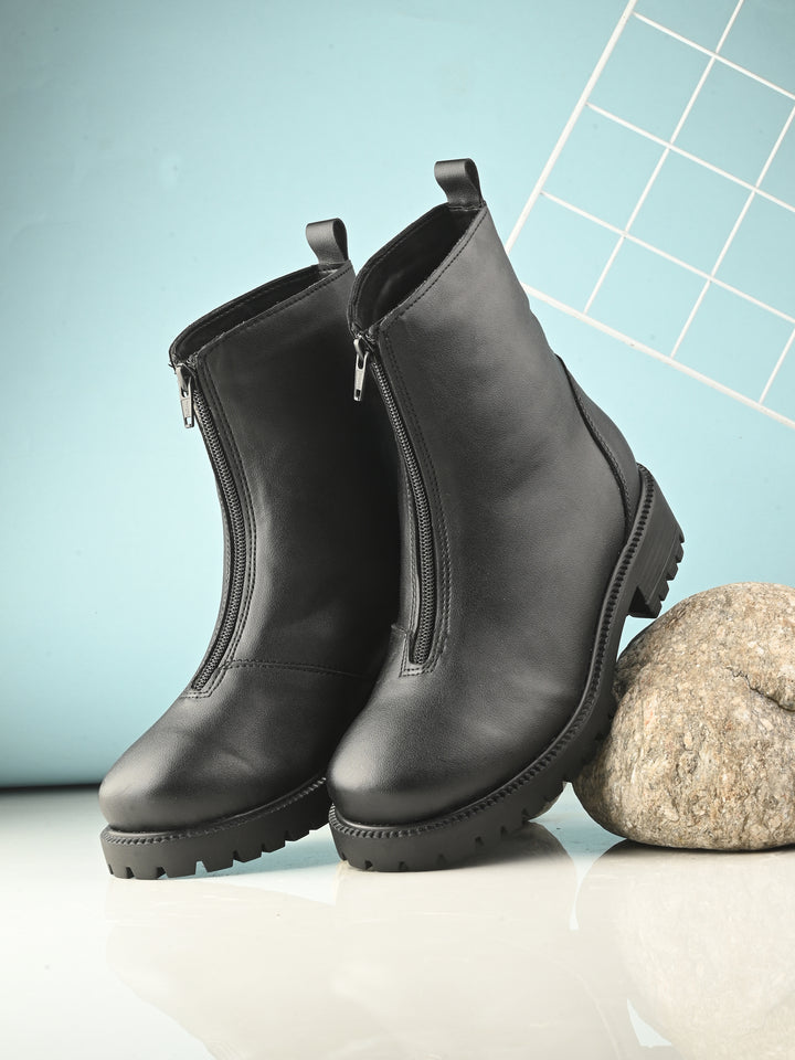 Carlo Romano Black solid lightweight Vegan Leather Ankle Boot For Women