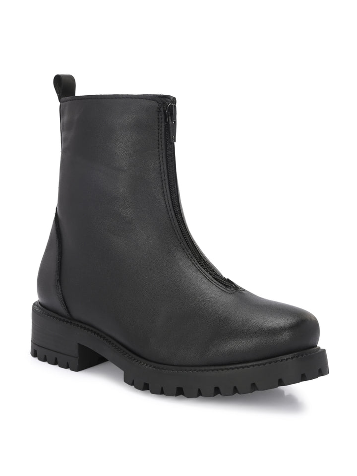 Carlo Romano Black solid lightweight Vegan Leather Ankle Boot For Women