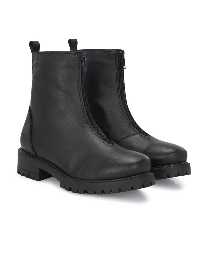 Carlo Romano Black solid lightweight Vegan Leather Ankle Boot For Women