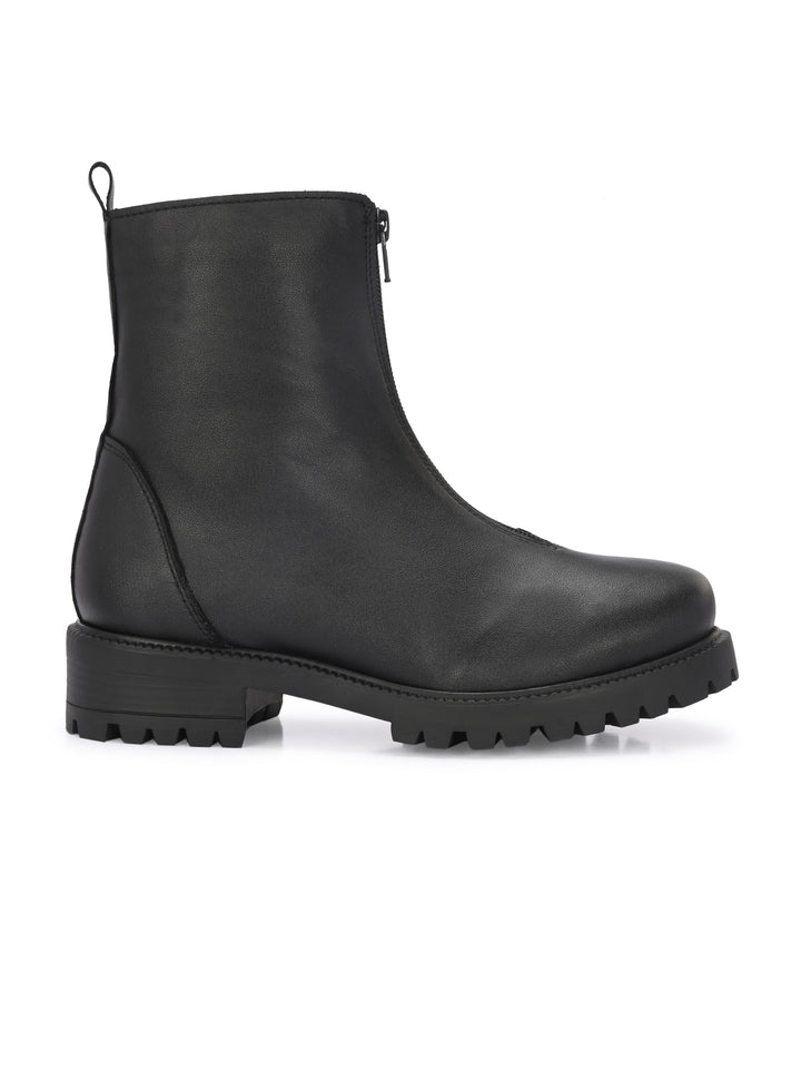 Carlo Romano Black solid lightweight Vegan Leather Ankle Boot For Women