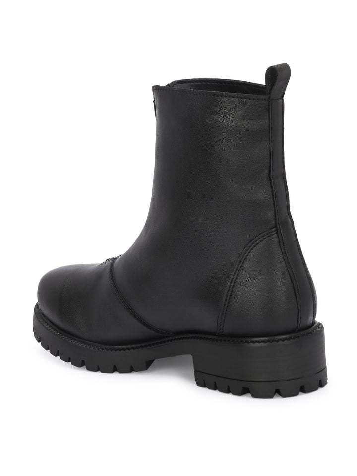 Carlo Romano Black solid lightweight Vegan Leather Ankle Boot For Women