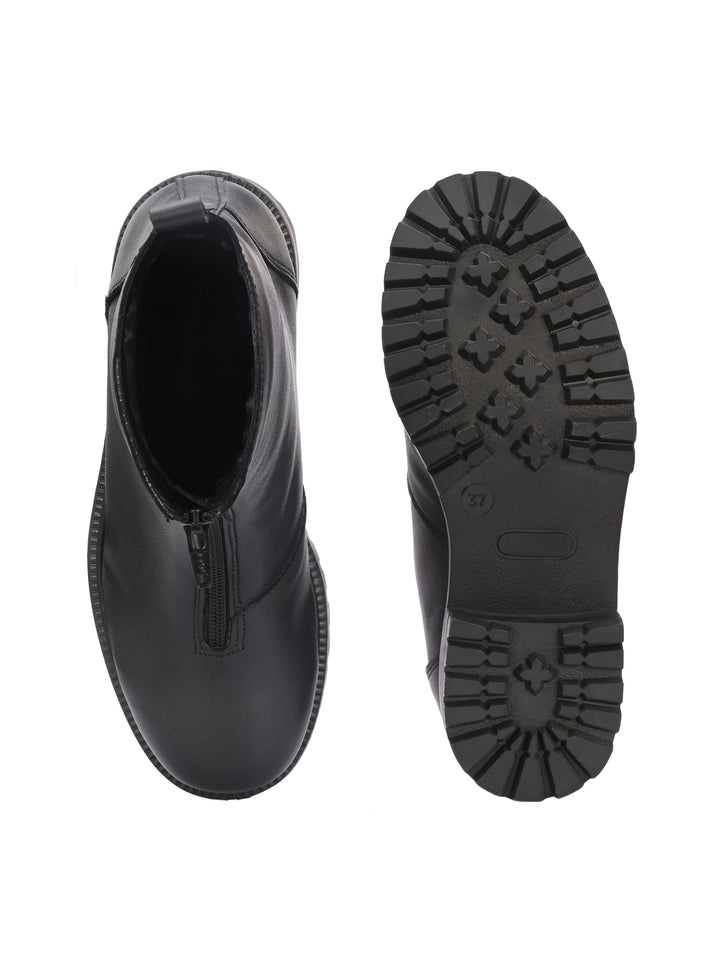 Carlo Romano Black solid lightweight Vegan Leather Ankle Boot For Women