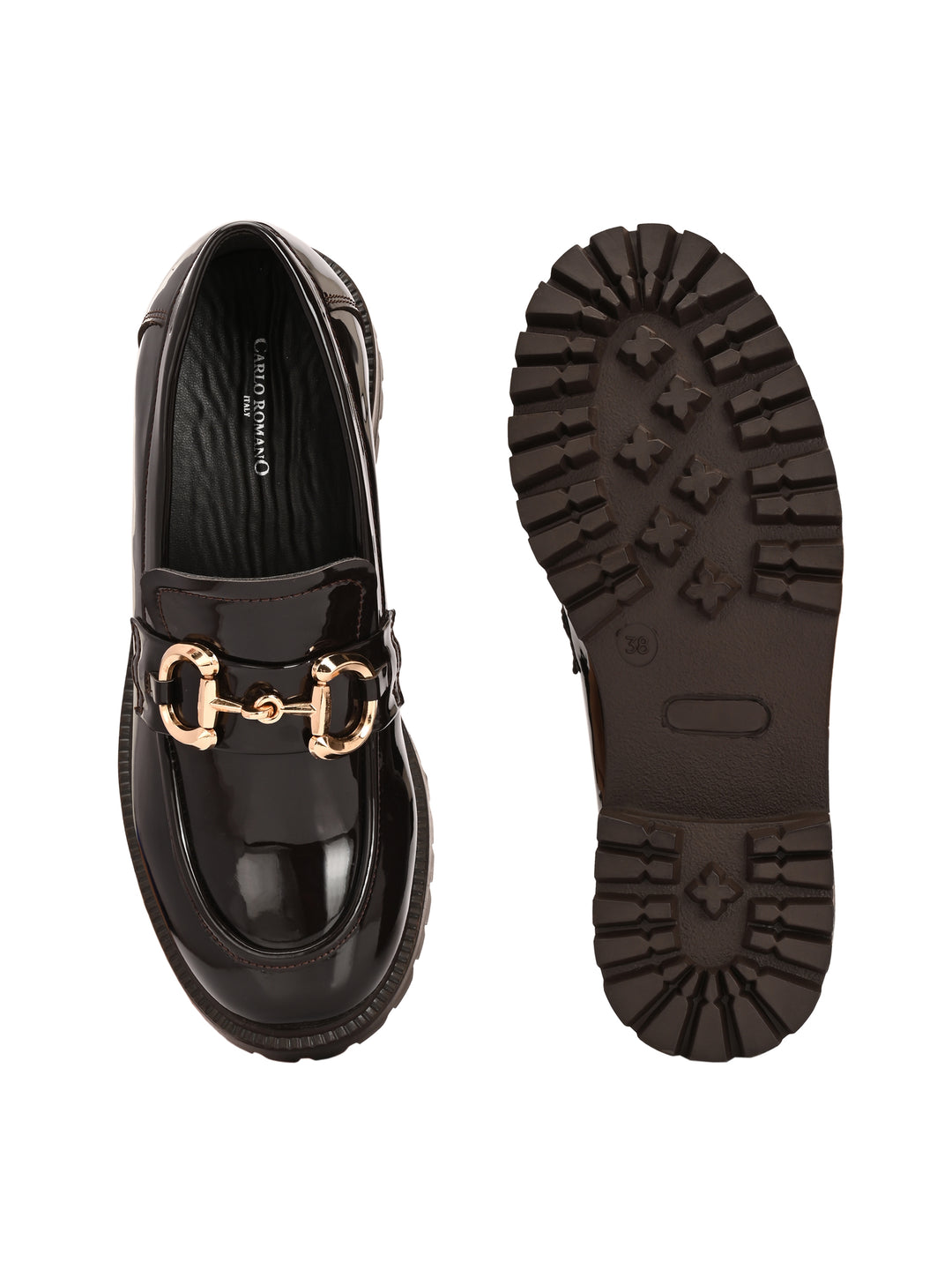 CARLO ROMANO BY WASAN VEGAN LEATHER PATENT BLACK COLOUR MOCCASIN FOR  WOMEN