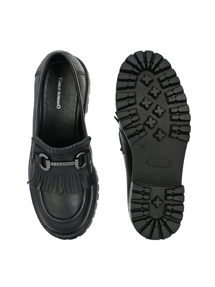 CARLO ROMANO BY WASAN GENUINE LEATHER BLACK COLOUR MOCCASIN FOR  WOMEN