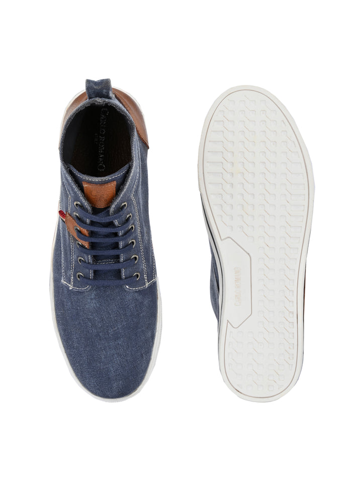 CARLO ROMANO BY WASAN GENUINE CANVAS / BURNISH LEATHER LACE UP ANKLE BOOT