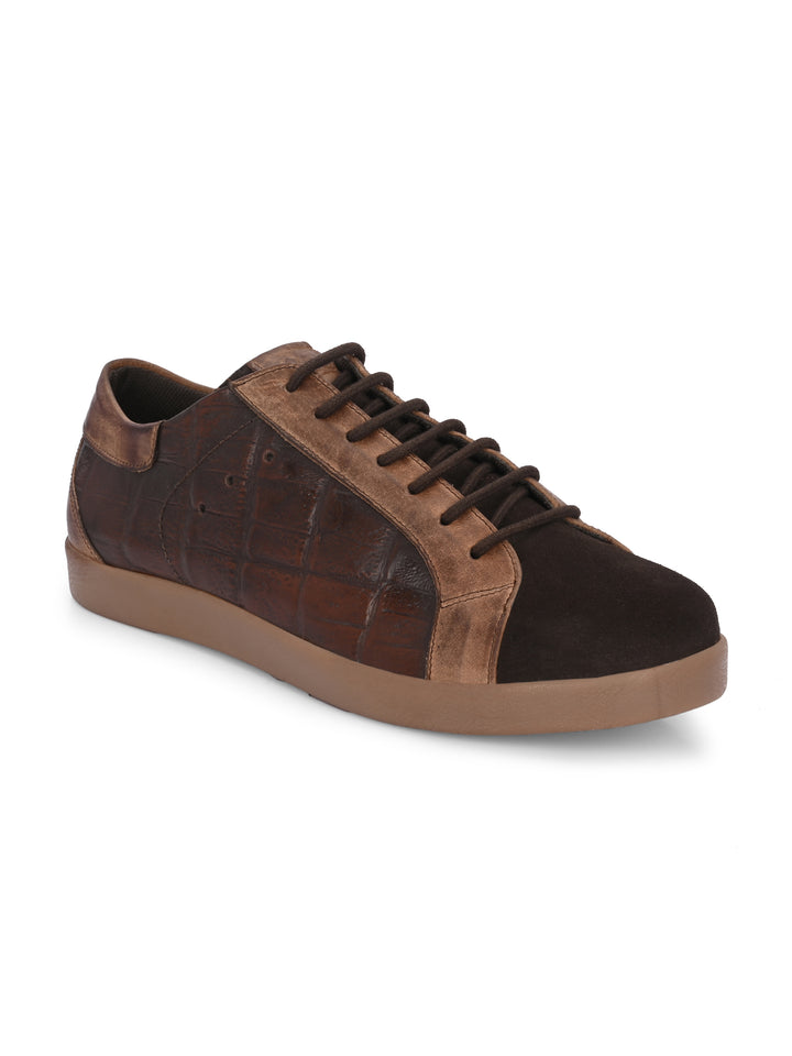 Carlo Romano Brown Italian Crocodile printed Genuine Leather Sneaker For Men
