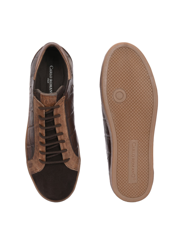 Carlo Romano Brown Italian Crocodile printed Genuine Leather Sneaker For Men