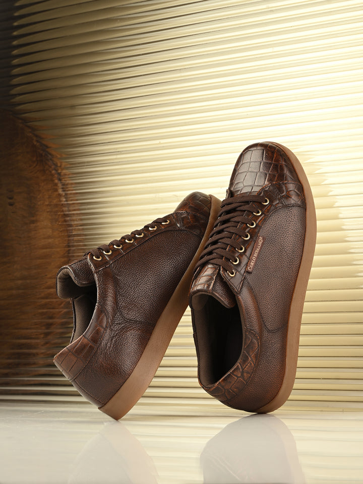 CARLO ROMANO BY WASAN TAN COLOR PREMIUM ITALIAN CROCO PRINTED LEATHER SNEAKER FOR MEN