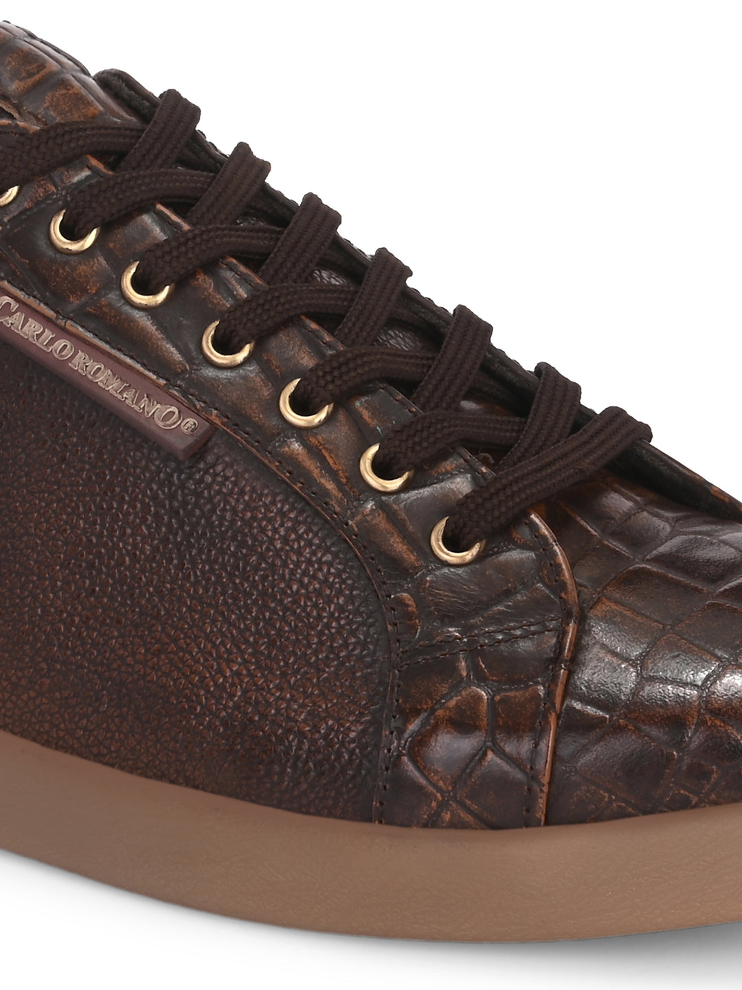 CARLO ROMANO BY WASAN TAN COLOR PREMIUM ITALIAN CROCO PRINTED LEATHER SNEAKER FOR MEN