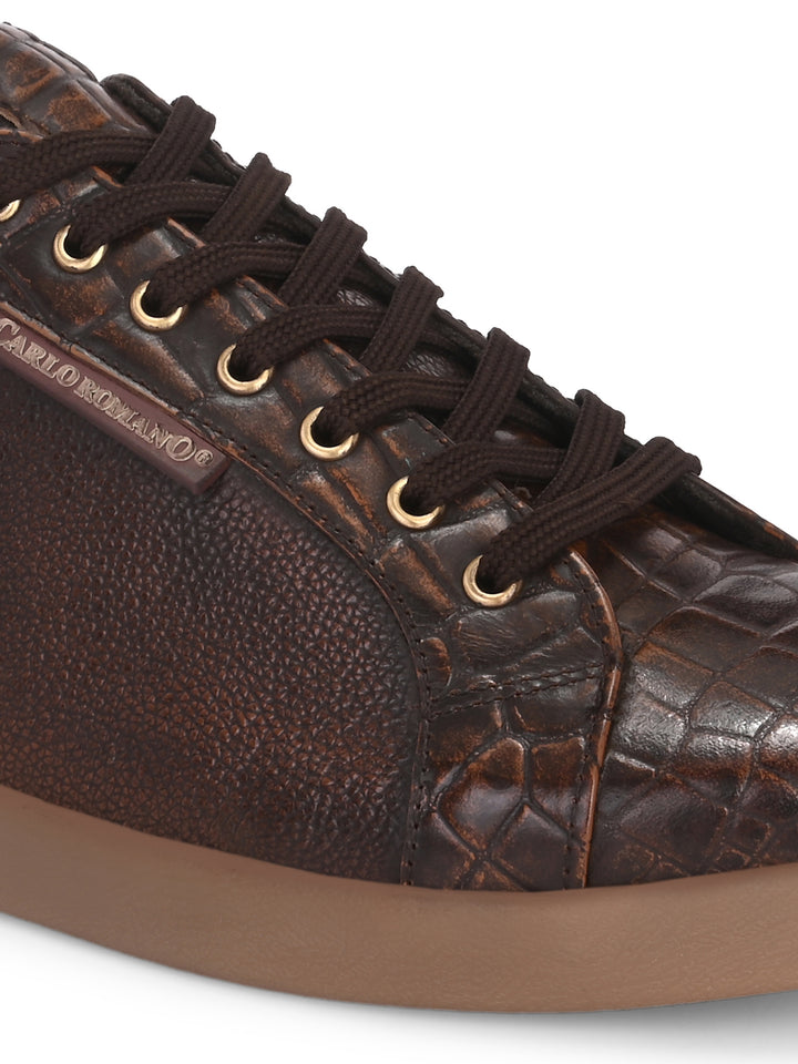 CARLO ROMANO BY WASAN TAN COLOR PREMIUM ITALIAN CROCO PRINTED LEATHER SNEAKER FOR MEN