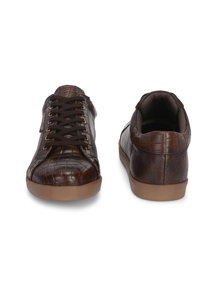 CARLO ROMANO BY WASAN TAN COLOR PREMIUM ITALIAN CROCO PRINTED LEATHER SNEAKER FOR MEN