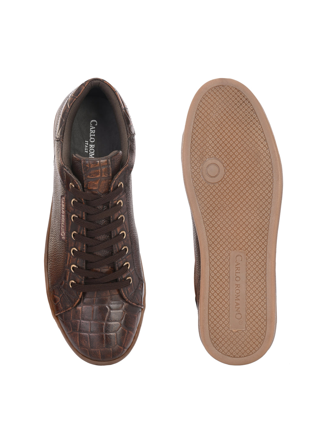 CARLO ROMANO BY WASAN TAN COLOR PREMIUM ITALIAN CROCO PRINTED LEATHER SNEAKER FOR MEN