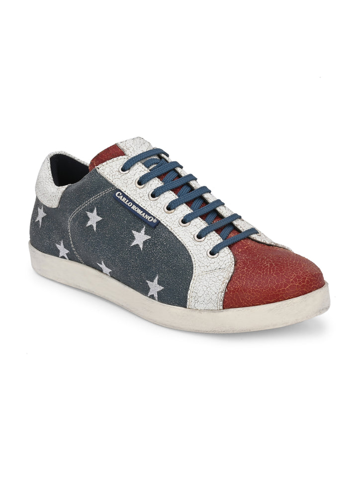Men's Genuine Crackle Leather Lace up Casual Sneaker Shoe/ Carlo Goose Collection