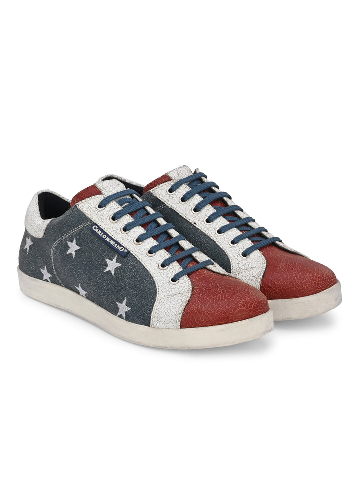 Men's Genuine Crackle Leather Lace up Casual Sneaker Shoe/ Carlo Goose Collection
