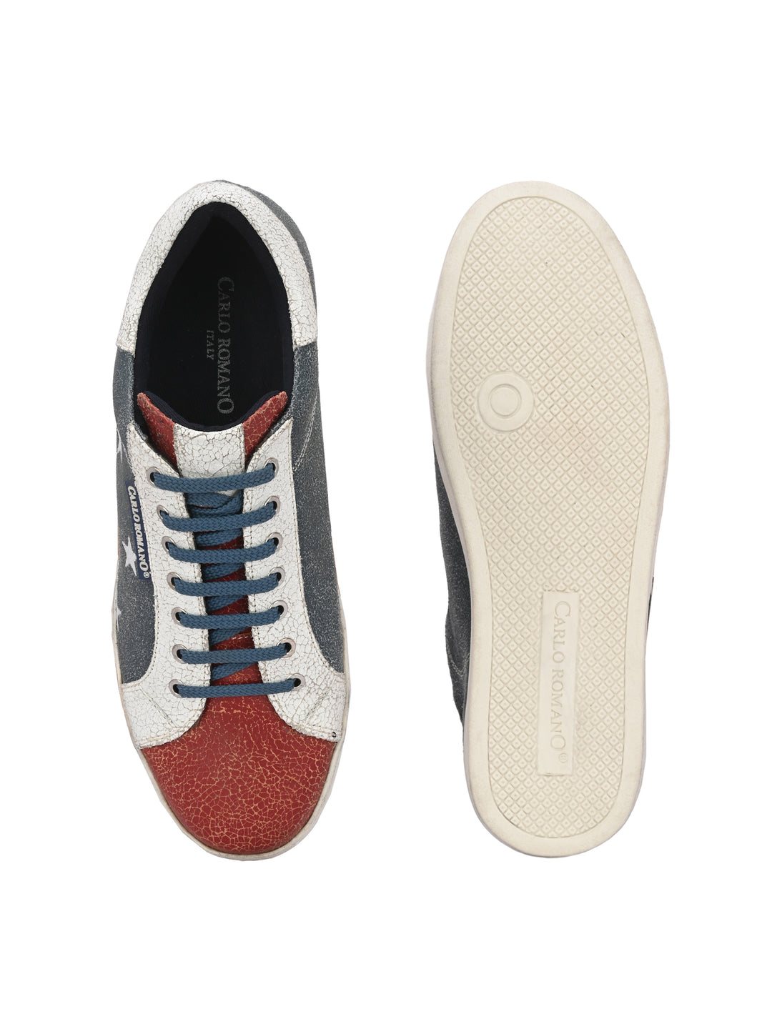 Men's Genuine Crackle Leather Lace up Casual Sneaker Shoe/ Carlo Goose Collection