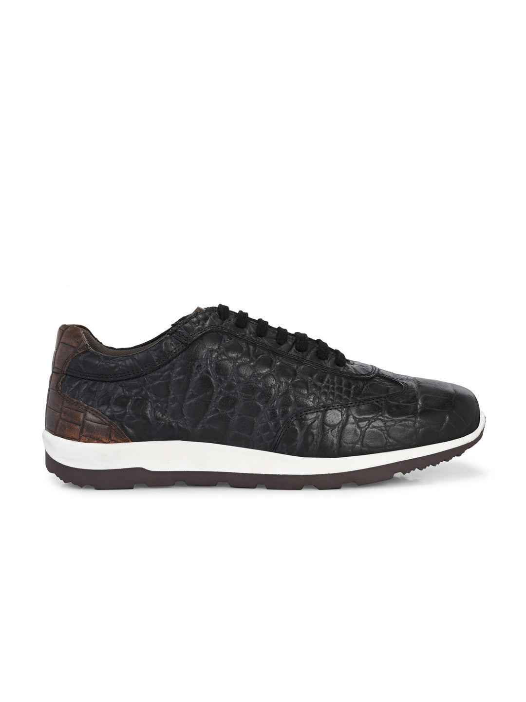 CARLO ROMANO BY WASAN BLACK BROWN COLOR PREMIUM STYLISH CROCO PRINTED LEATHER SNEAKER FOR MEN