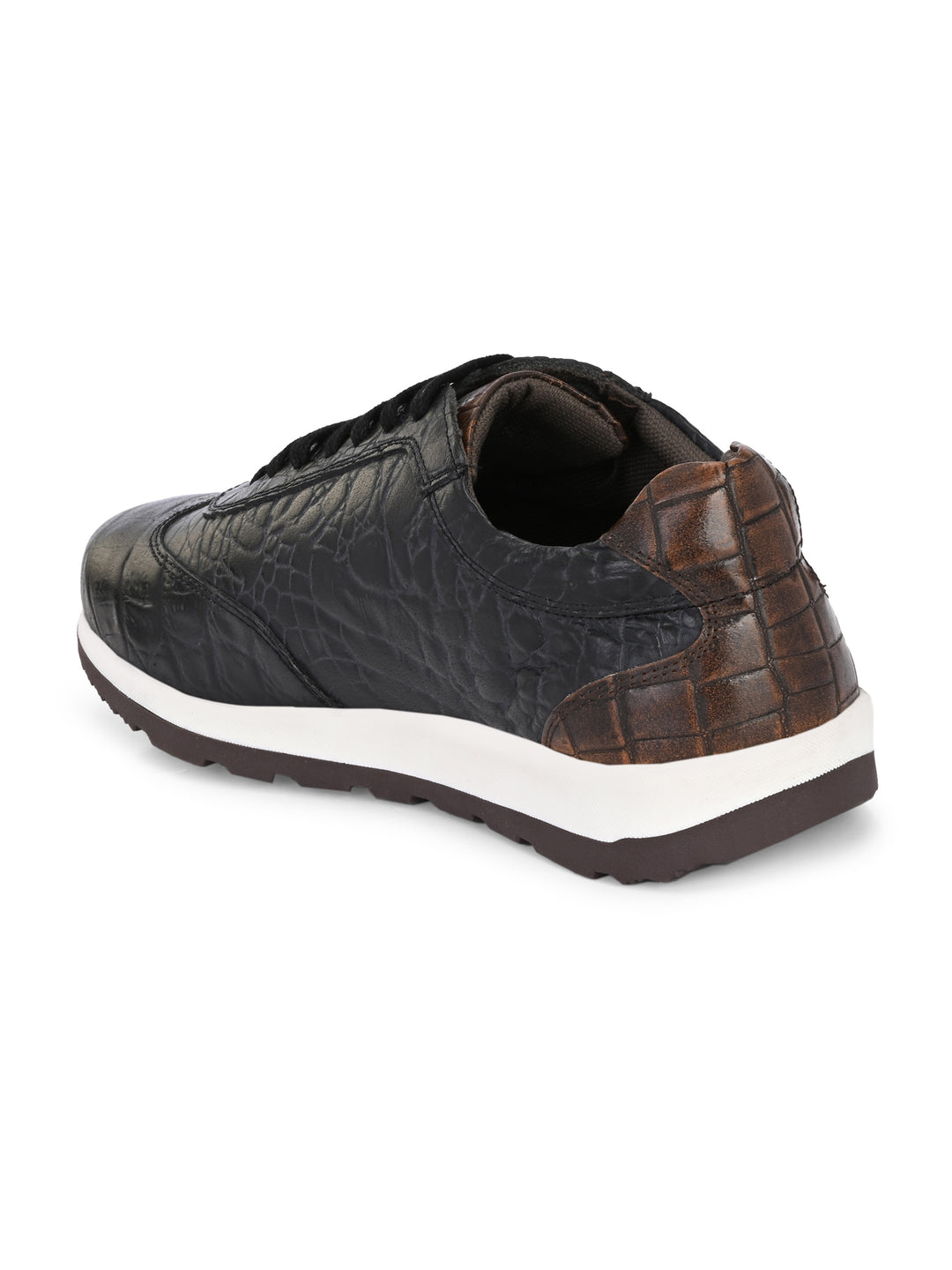 CARLO ROMANO BY WASAN BLACK BROWN COLOR PREMIUM STYLISH CROCO PRINTED LEATHER SNEAKER FOR MEN