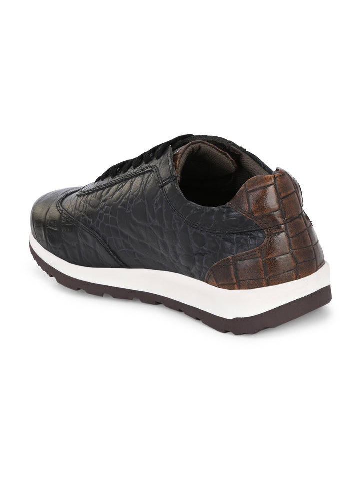 CARLO ROMANO BY WASAN BLACK BROWN COLOR PREMIUM STYLISH CROCO PRINTED LEATHER SNEAKER FOR MEN